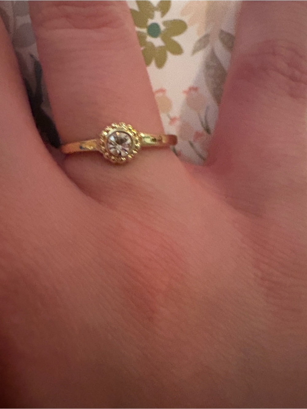 Gold-Tone Floral Halo Ring with Clear Stone size 7